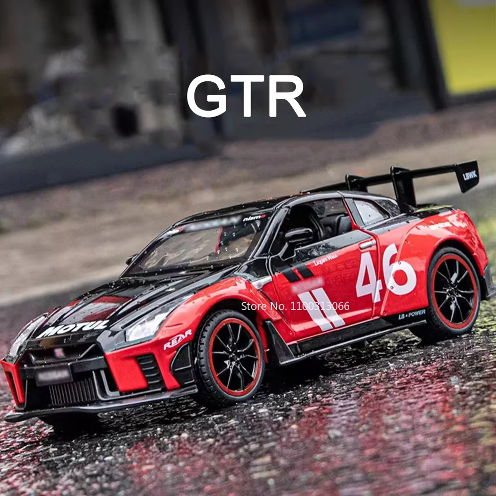 

1/22 Metal Diecast GTR Toy Cars Models 4 Doors Can Opened Sports Car Toys Wheel Pull Back Model Vehicles Friend Birthday Present
