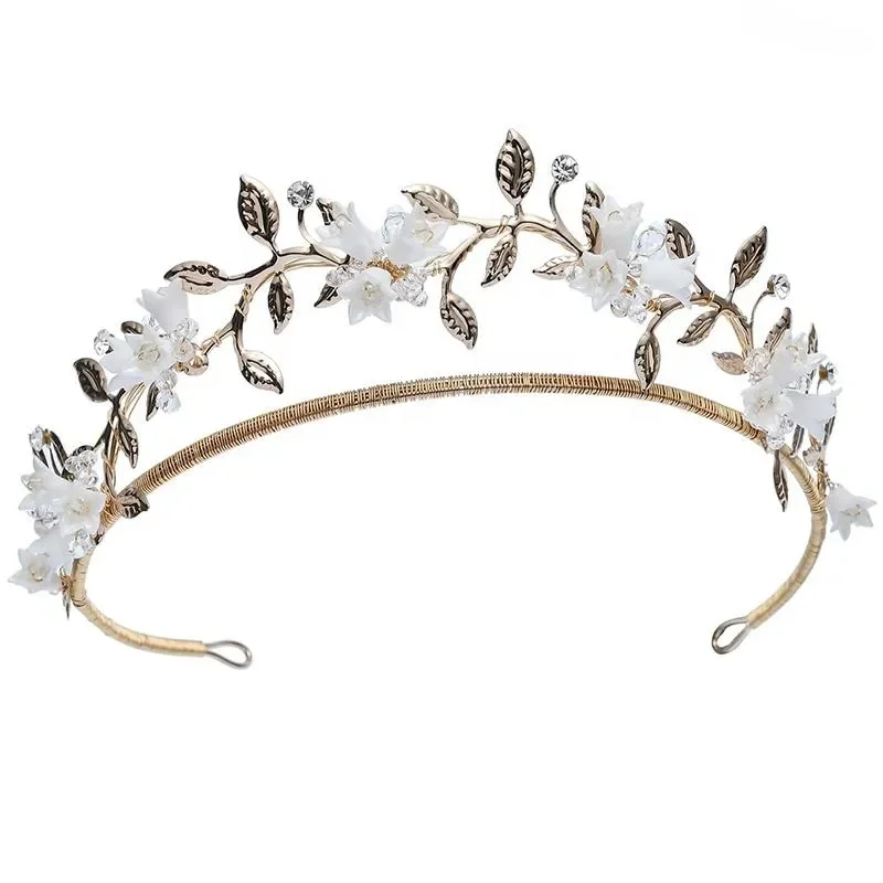 

Headpieces Exquisite Alloy Tiara Bridal Hair Accessories Ceramic Flower Crystal Crown For Women