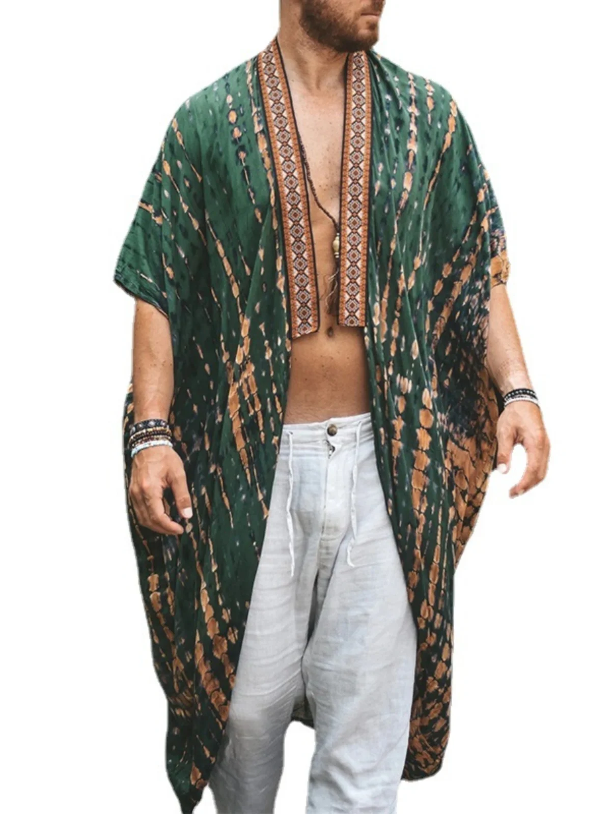 Beach Print Casual Men's Faion Cloak Sunscreen Outerwear Long Sve Loose Fit Youthful Summer irt Other Scenarios