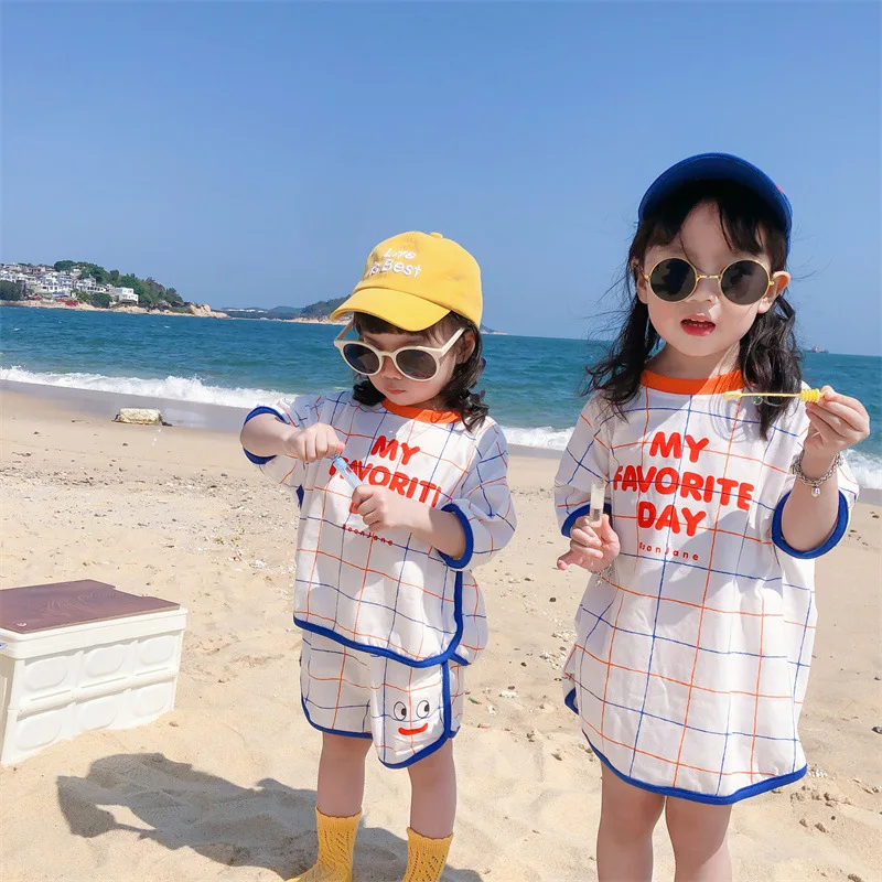 2025 Korean Summer Children Boys Clothes Set Korean Style Short Sleeve T-Shirt Shorts Girls Dress Suit Brother And Sister Set