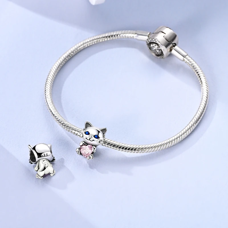 Charms aus 925er-Sterlingsilber, Herz, Katzenpfoten, Zähne, Fliege, Anhänger, Perlen, passend für Original-Armbänder, Charm-DIY-Schmuck, Geschenk für Frau – Detail 2