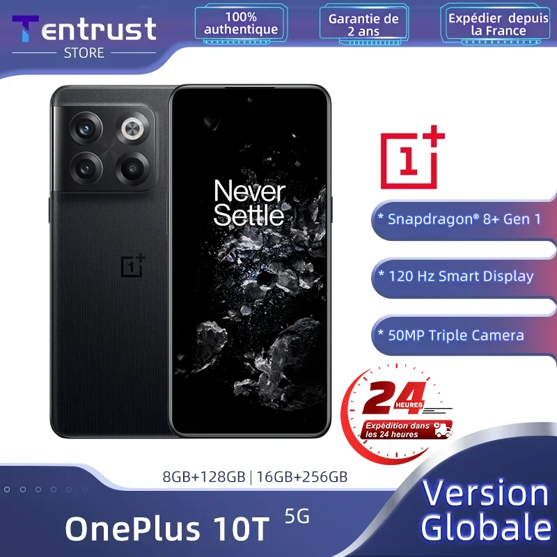 Smartphone Versão Global OnePlus, 10 T, 5G, 8GB, 128GB, Snapdragon, 8 + Gen 1, 125W, SUPERVOOC, 4800mAh, 16GB, 256GB, celular Celular