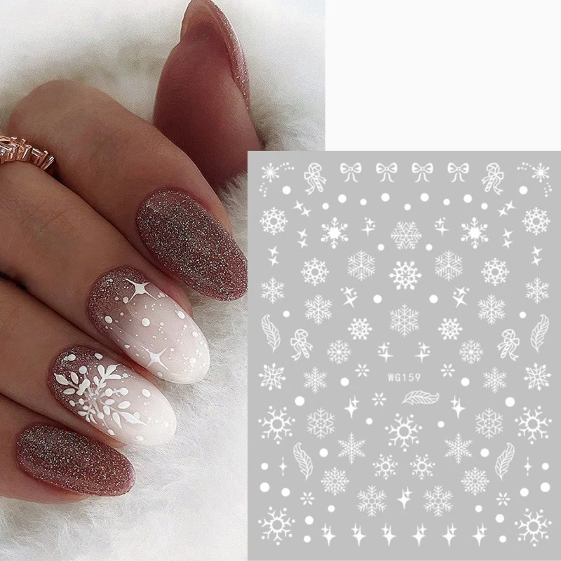 3d Nagelstickers Witte Sneeuwvlok Stickers Terug Lijm Zwart En Wit Strik Nagel Stickers Voor Nail Tips Schoonheid