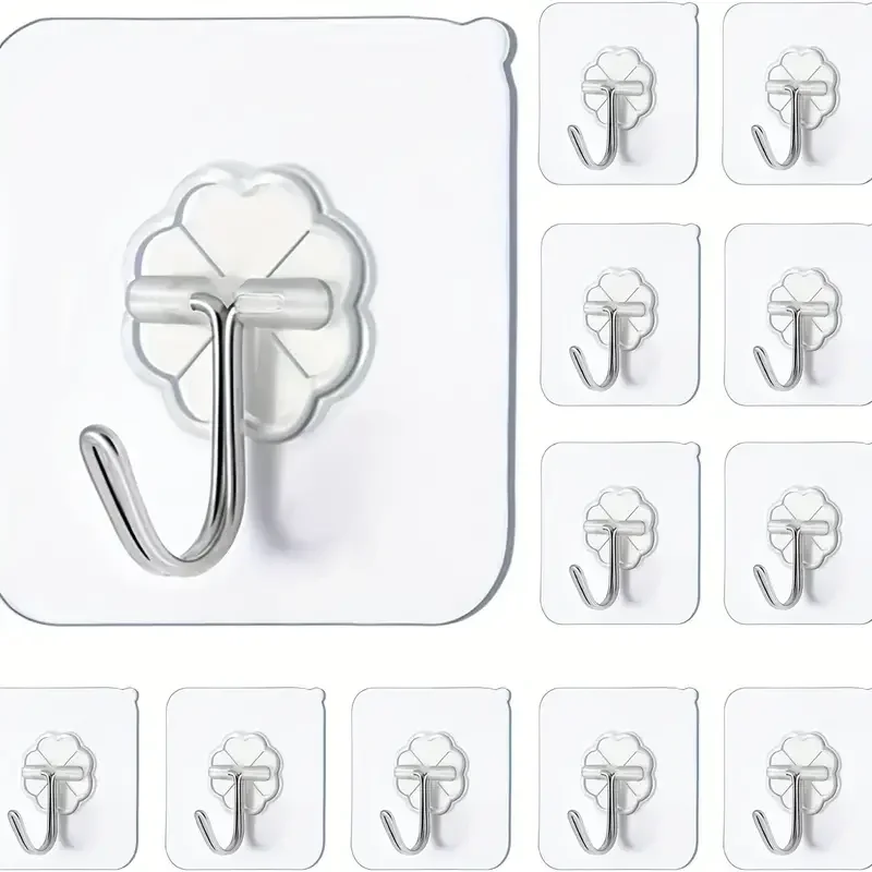 Adhesive Hooks Wall Hanger Wall Clothes Hook Kitchen Hook Towel Hook Transparent Self Adhesive Wall Hooks Heavy Duty Multi-Purpose Wall Hook Key Holder Towel Holder For Kitchen Bathroom Accessories