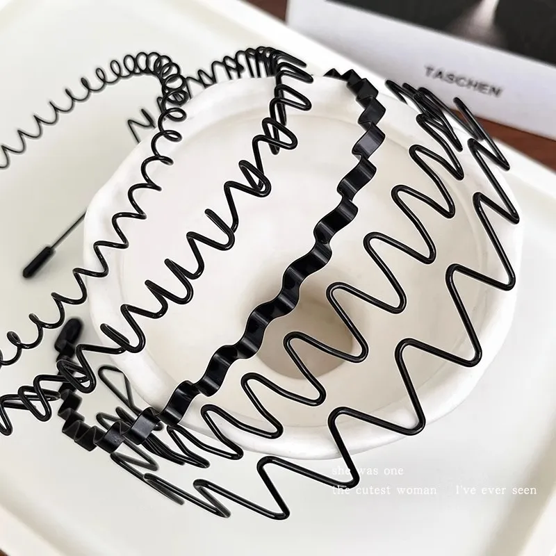 Unisex Metall Wellenförmige Frühling Haar Hoop Schwarz Rutschfeste Outdoor Sport Stirnbänder Für Frauen Männer Haar Zubehör Gesicht Waschen Haarband – Detail 7