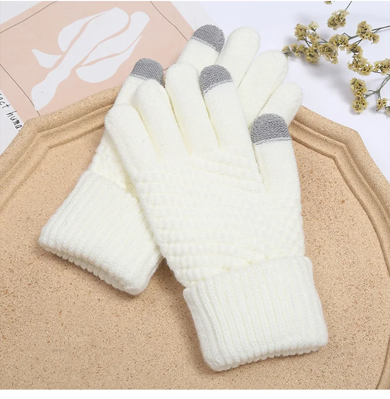 

Winter Touch Screen Gloves Wool Full Finger Mittens Women Men Warm Stretch Knit Guantes Female Wool Knitted Gloves