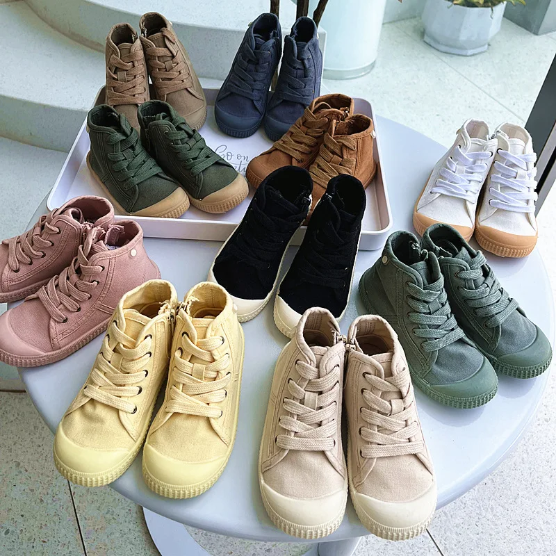 Children's Canvas Shoes 2025 Spring Autumn Water Washed Low Top Casual Soft Sole Breathable Boys' Sandal Girls' High Top Shoes 5
