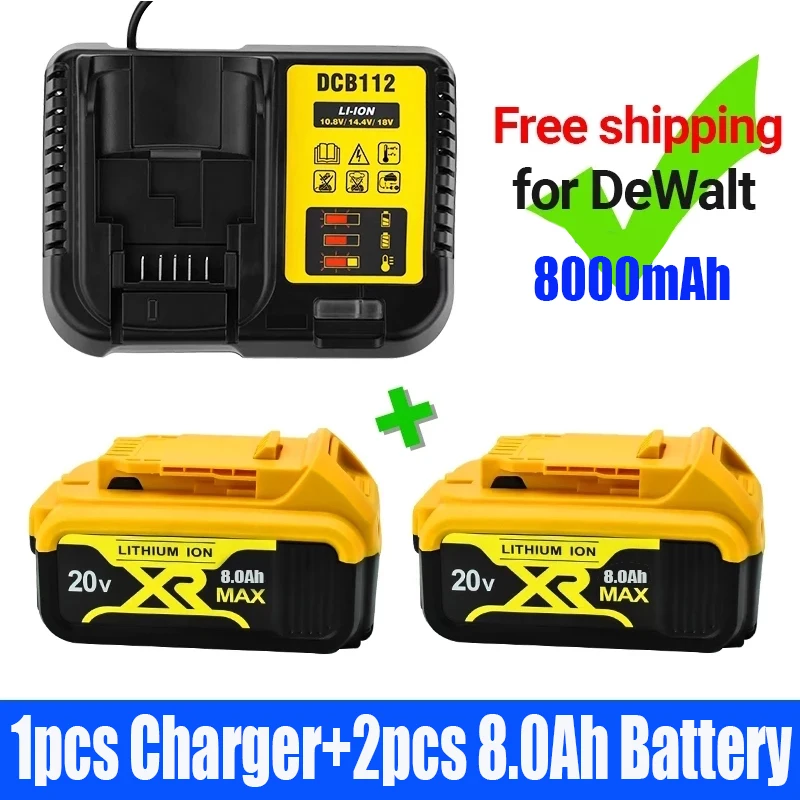 Replaceable Li ion Battery DCB200 20V 8Ah Compatible for Dewalt 18 Volt