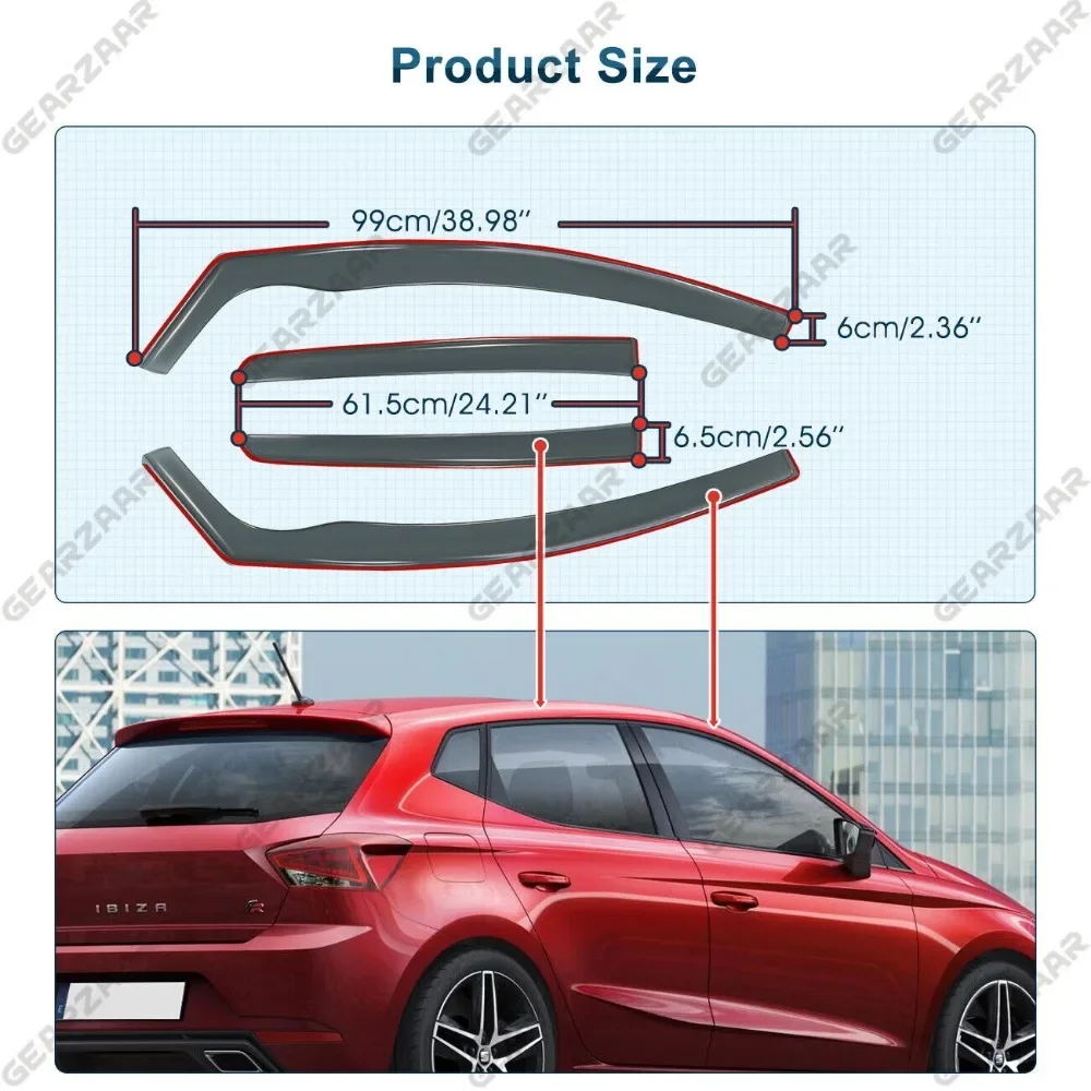 Fit Seat Ibiza Mk4 5 Doors Hatchback 2008-2017 Wind Deflectors 4 Pieces TINTED