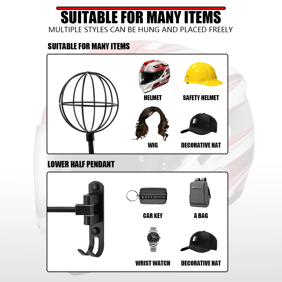 Motorcycle Helmet Rack Wall Mount Stain Steel Holder 180 Rotation Hanger Double Hook Bike Holder