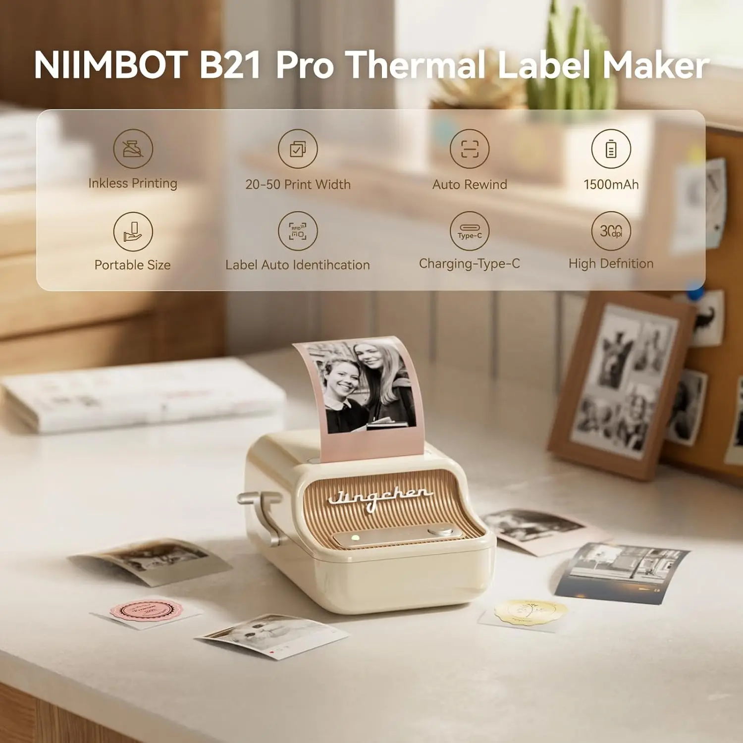 Niimbot Label Printer 200dpiB21 300dpi B21PRO Portable Thermal with White Photo Labels for Bakery/Business