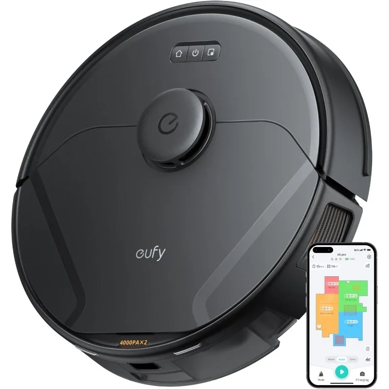 eufy X8 Pro Robot Vacuum, Twin-Turbine 2&times; 4,000 Pa Powerful Suction, Active Detangling Roller Brush, and iPath Laser Navigation