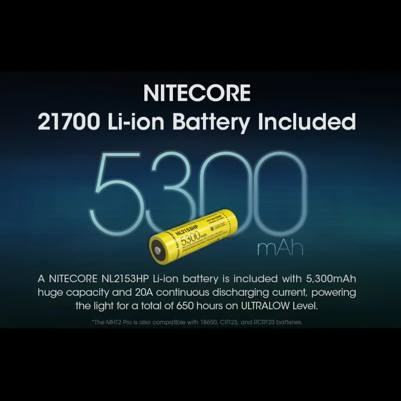 NITECORE MH12 V2 강력한 빛 1200 루멘 충전식 전술용 휴대용 스포트라이트 5000mAh 배터리 포함