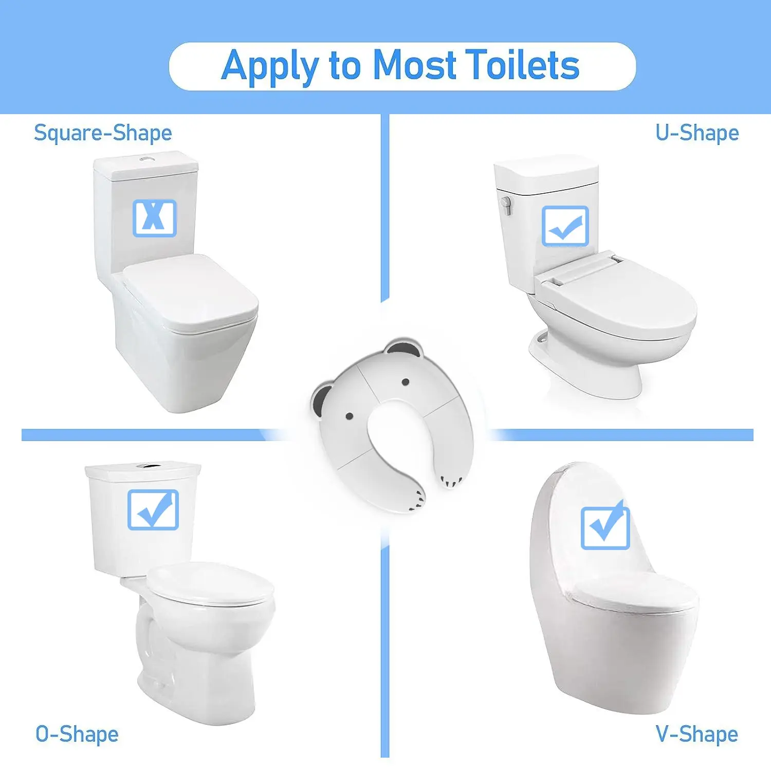 Children's Portable Folding Travel Toilet Seat With Non-Slip Silicone Pad Potty Training Seat for Toddlers Boys and Girls