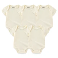 Solid Color 5Pieces Unisex Ribbed Cotton Newborn Baby Girl Clothes Set Short Sleeve Bodysuits Baby Boy Clothes Summer 5