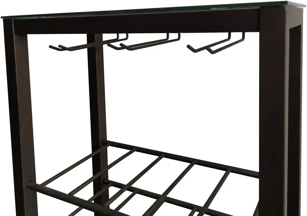 Freestanding Floor Wine Rack Stand, Bar Storage Table - Holds 20 Bottles with Glasses Holder