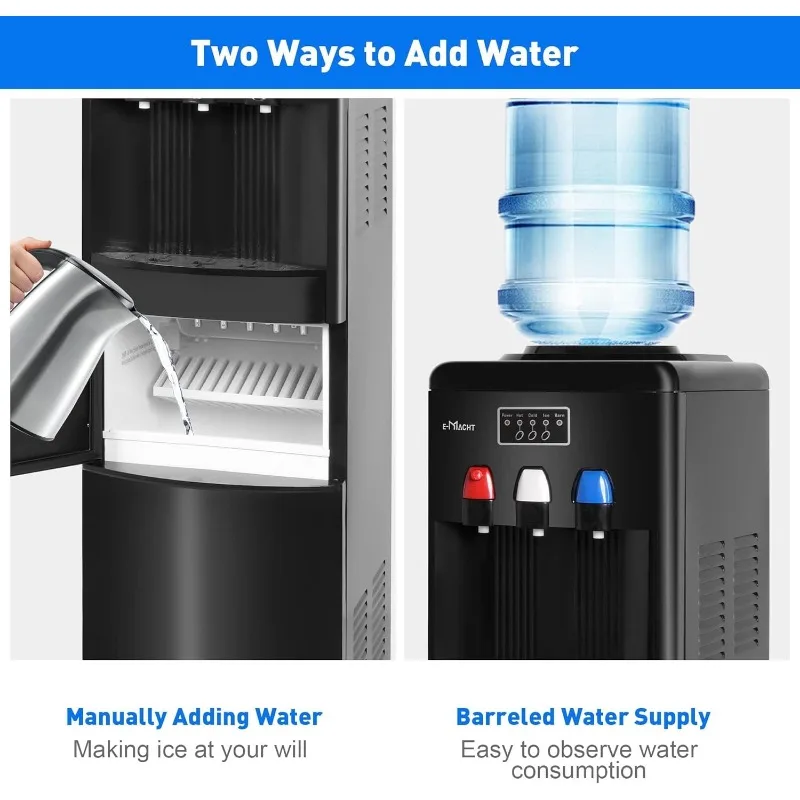 3 in 1 Water Dispenser with Built-in Ice Maker, Top Loading Water Cooler Dispenser for 3-5 Gallon Bottle with a Scoop, 3 Temps 5