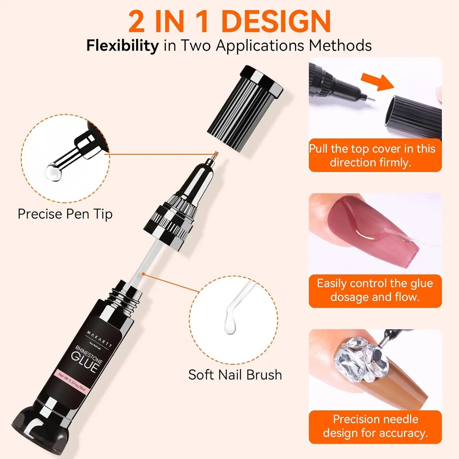 Makartt Nail Rhinestone Glue Gel, Upgrade Gel Nail Glue with Brush Pen Tip Super Strong Adhesive Precise for Nail Charms Crystal 2