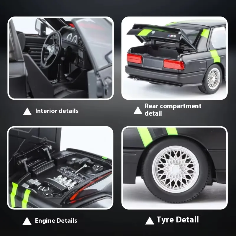 1:24 BMW M3 E30 1987 DTM Alloy Car Model Sound and Light Pull Back Children's Toy Collectibles Birthday gift 3