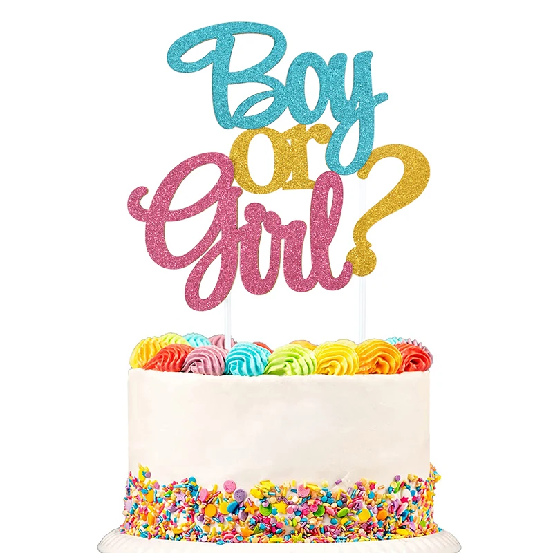 Glitter Boy or Girl Cake Toppers Gender Reveal Party Cake Decorations Pink Blue He or She Supplies Birthday Party Cake Flags