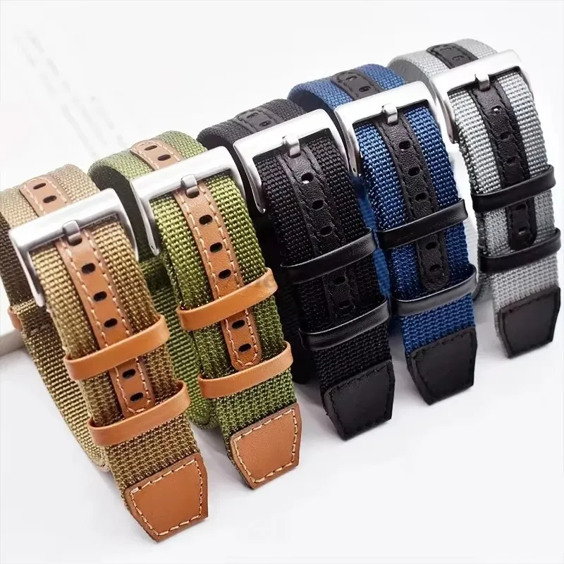 Premium Canvas & Leather Watch Strap - 20mm/22mm Adjustable Bracelet