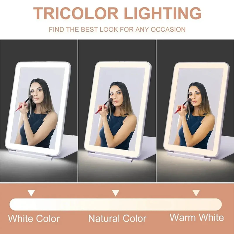 Portable Foldable Travel Makeup Mirror Led Light Infinite Dimming Bedroom Vanity Mirror Usb Rechargeable Make Up Tools