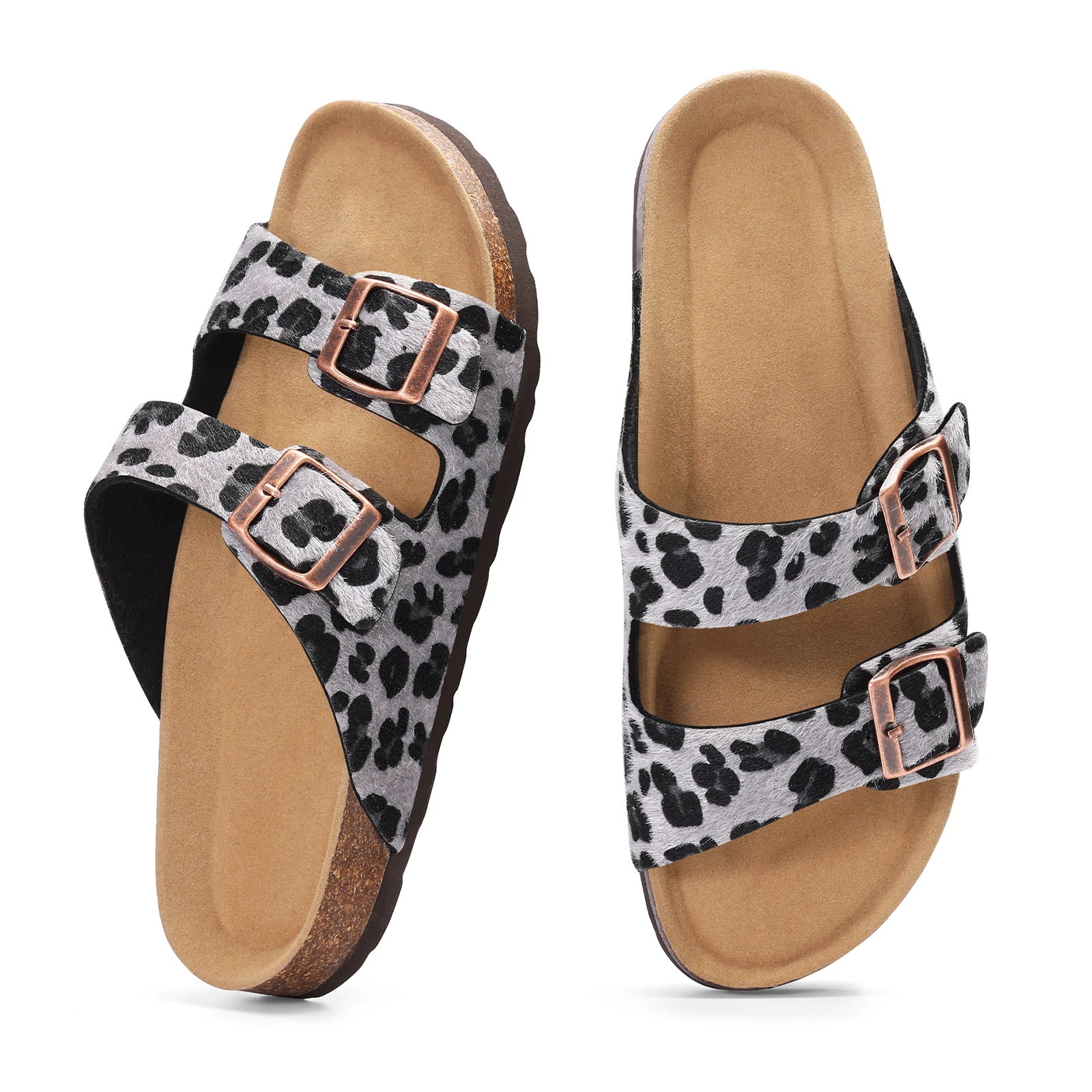 Comwarm Damen-Clogs mit Leopardenmuster, modische Freizeitsandalen, Slip-On-Outdoor-Slides, Korksohle, Sandalen mit Fußgewölbestütze – Detail 3