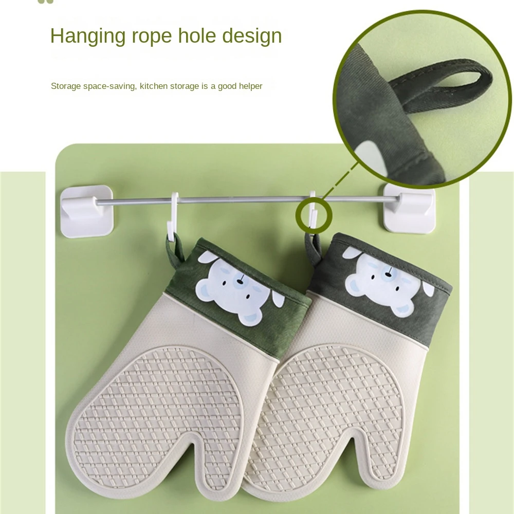 Silicone Oven Mitts Silicone And Cotton Double-layer Gloves for Microwave Oven Kitchen Baking