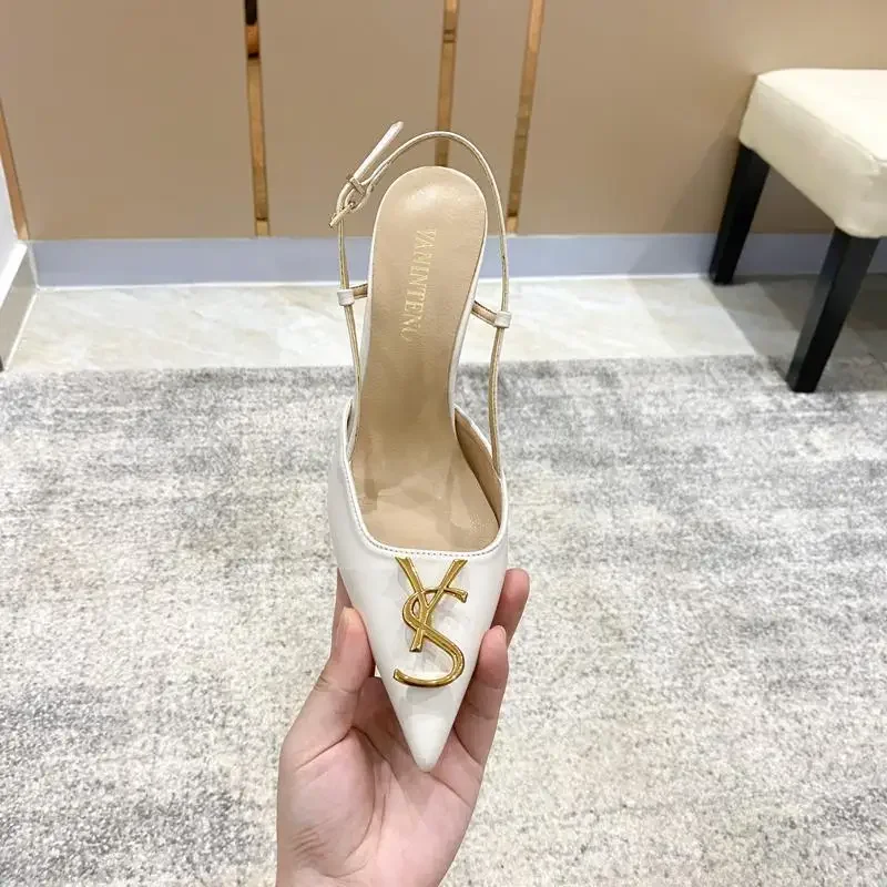 2024 New Summer Metal Buckle Baotou Fashion Sandals Women's Stilettos with Pointed Back  White Elegant for Ladies' Shoes heels