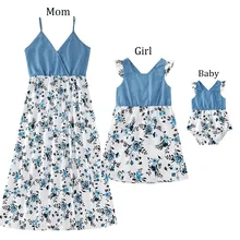 

Flower Mother Daughter Dresses Summer Family Matching Outfits Mom Baby Mommy and Me Clothes Fashion Women Girls Cotton Dress