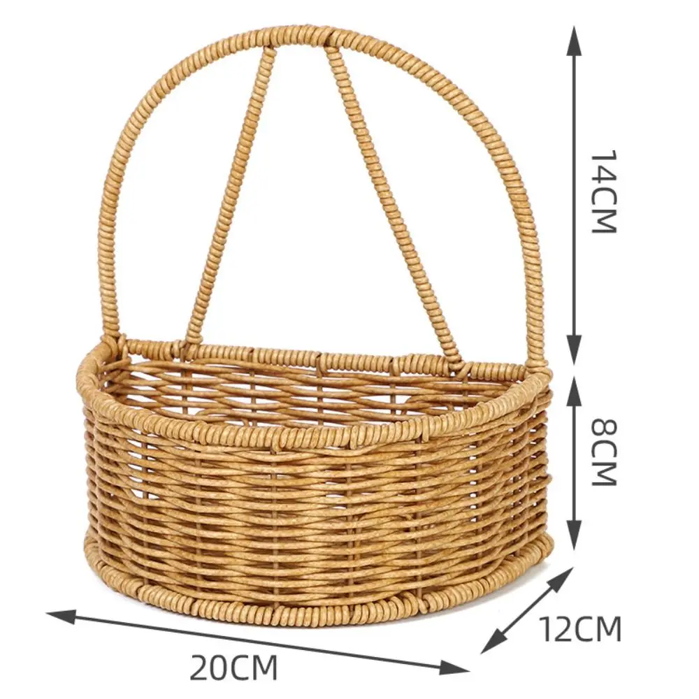 Imitation Rattan Kitchen Storage Basket with Handle Brown Wall Hanging Basket Sundries Organizer Toilet Rack 5