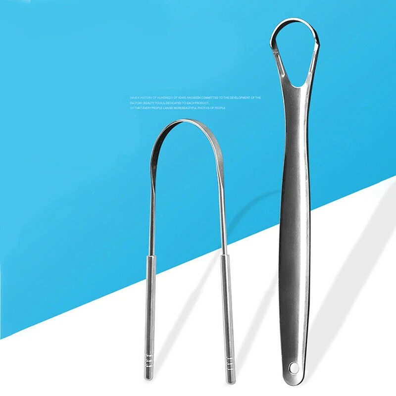 Stainless Steel Tongue Scraper Silver Metal Cleaner Eco-friendly Oral Care Fresh Tool Reusable Breath Brush 2 Pcs-tongue scraper,dental cleaning tools