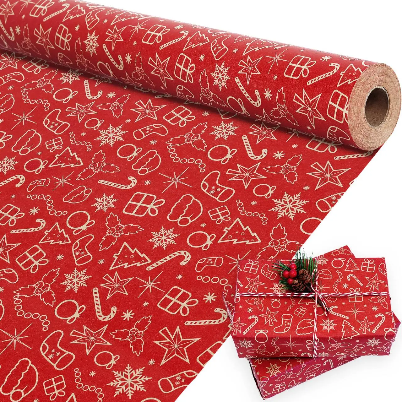 1-rollo-de-papel-Kraft-navide-o-de-17x590-pulgadas-papel-de-regalo ...