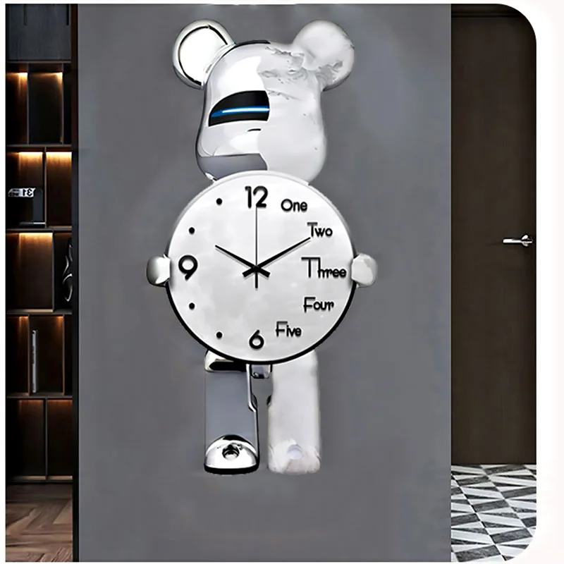 

Sunnye Noisy Decoration Wall Clock Large Bear Watch Sensory Decoration Living Room Advanced Decoration Wall Clock Wall Clock