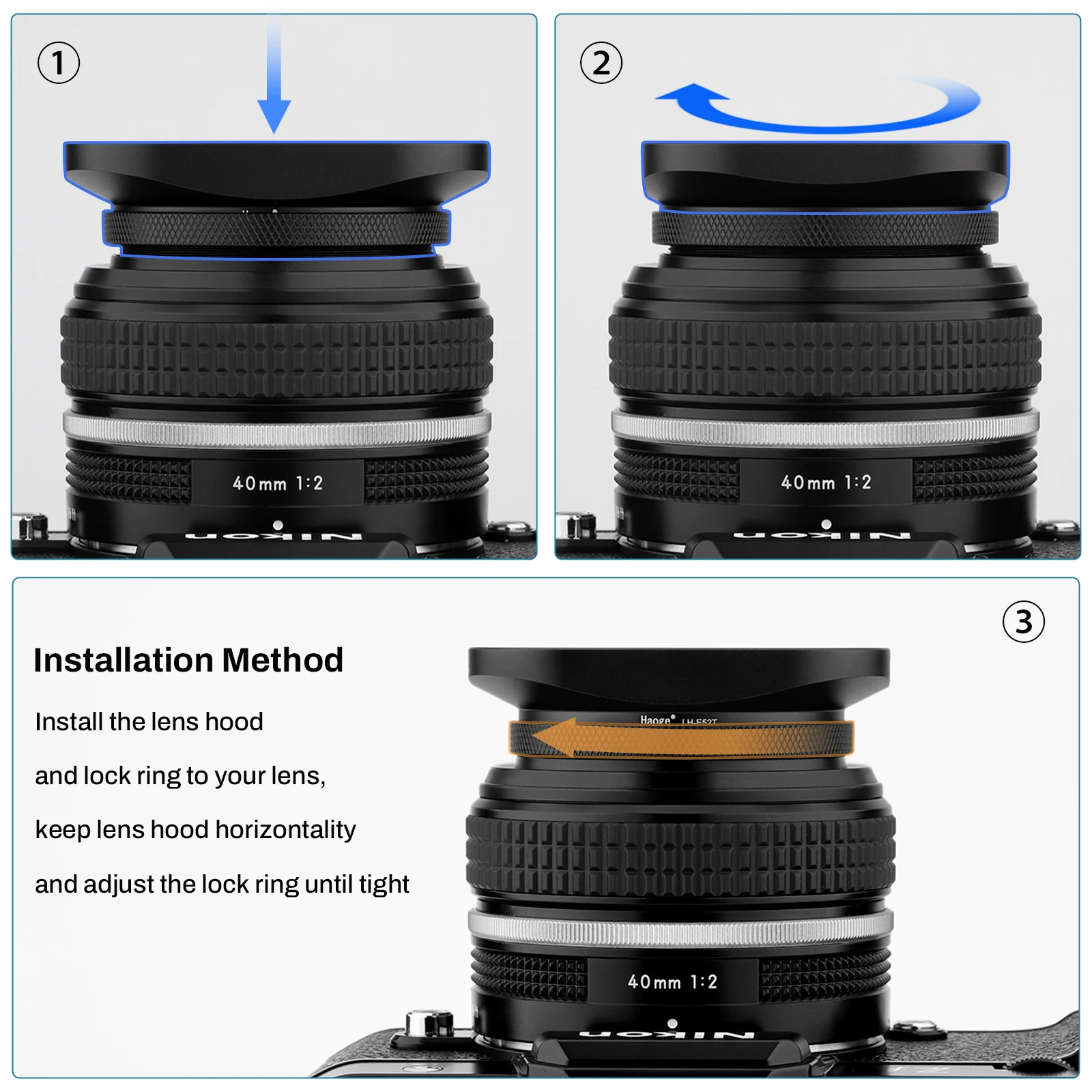 Haoge 52mm Screw Metal Square Lens Hood for Nikon NIKKOR Z 40mm f