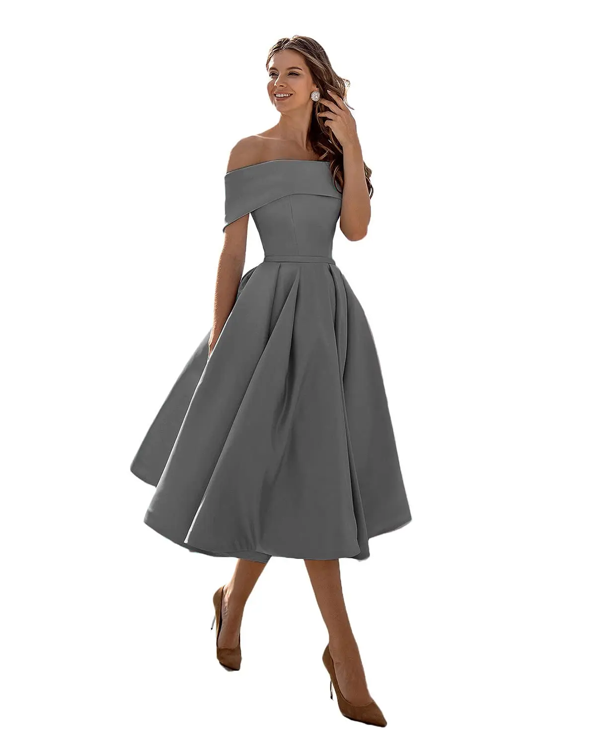 formal evening gowns Off Shoulder Evening Dresses Short Satin t فساتين السهرة A Line Party Prom Gown with Pockets for Women petite formal dresses & gowns Evening Dresses