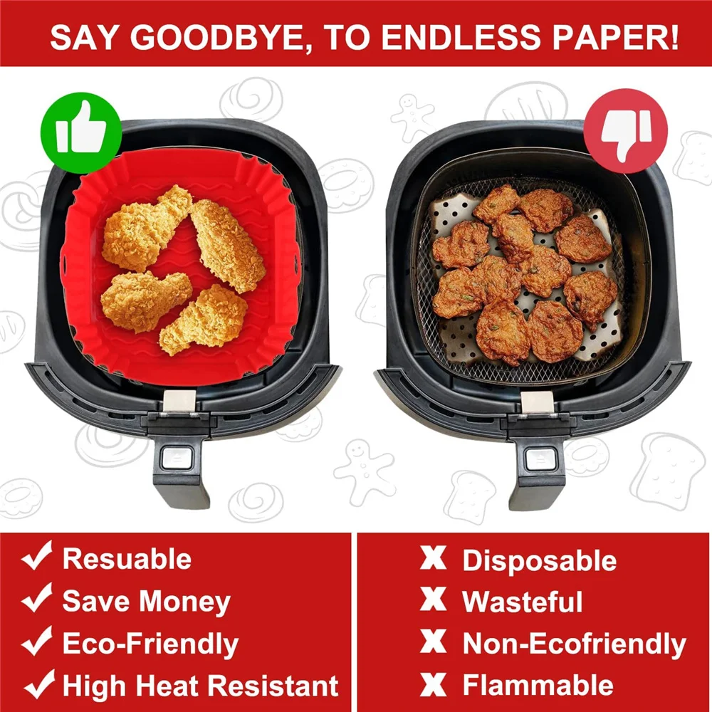 Air Fryer Silicone Tray Oven Baking Tray Pizza Fried Chicken Baking Tool Reusable Liner Easy to Clean