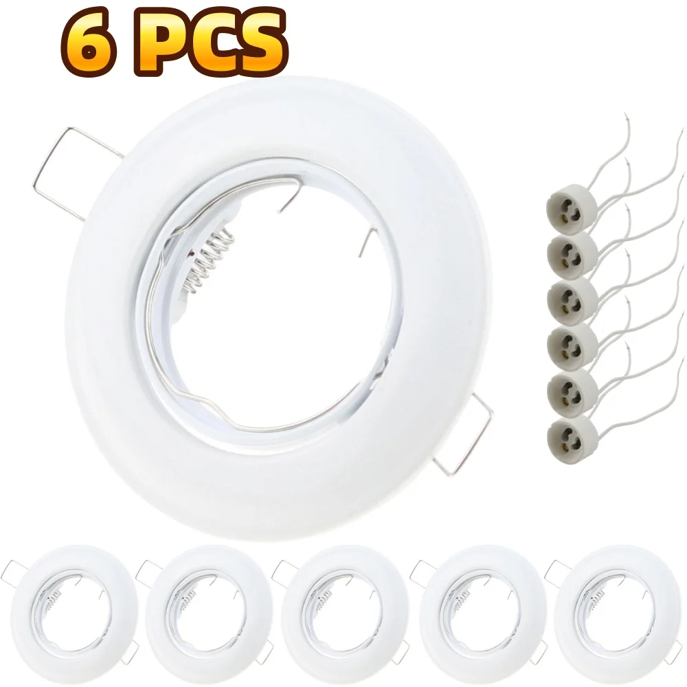 6Pcs Frame for Recessed Ceiling Spot Light with GU10 Lamp Holder Tilt Adjustable GU10 Downlight Fitting for 50mm Spotlight Bulb