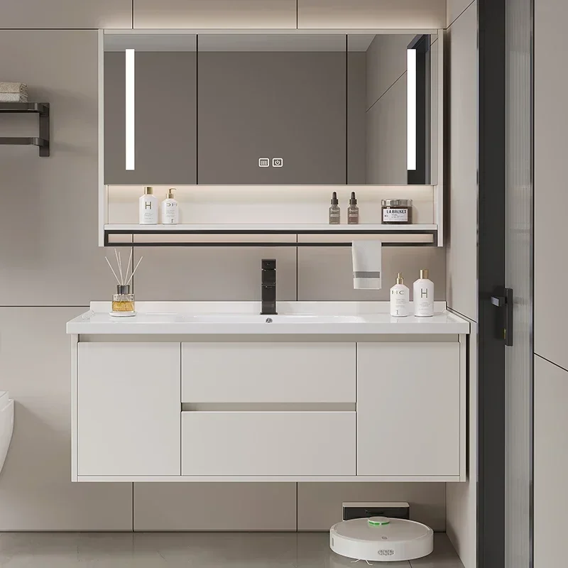 Bathroom Cabinets Ceramic Integrated Basin with Lamp Mirror Cabinets Wall-mounted Simple Furniture Arredo Bagno