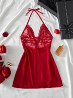 Hot Lace Halter Babydoll Sexy Deep V Neck See Hrough Nightgown Women's Erotic Lingerie Sleepwear Dress For Valentine's Day - Image 3