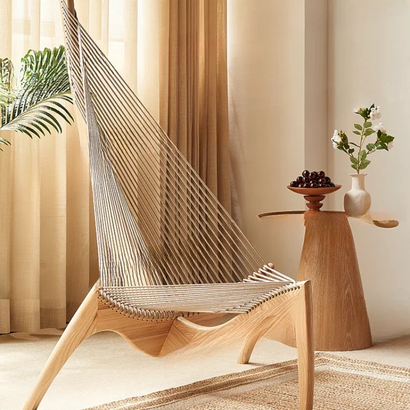 

Sailing, harp , solid wood rope woven single person lounge, hotel lobby, leisure area chairs, homestay logs