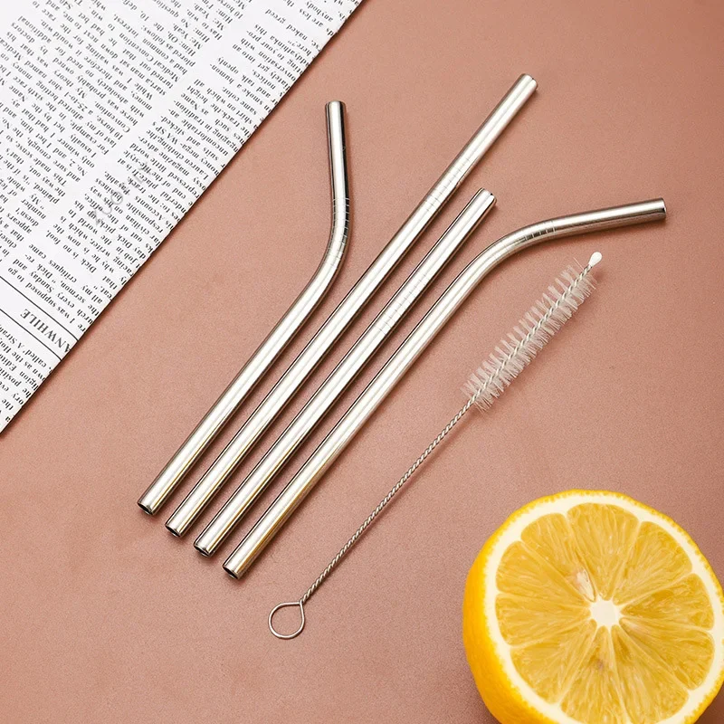 Reusable Stainless Steel Straw Cocktail Drinking Straw with Cleaning Brush 12.5-16cm drinking straws metal straw set