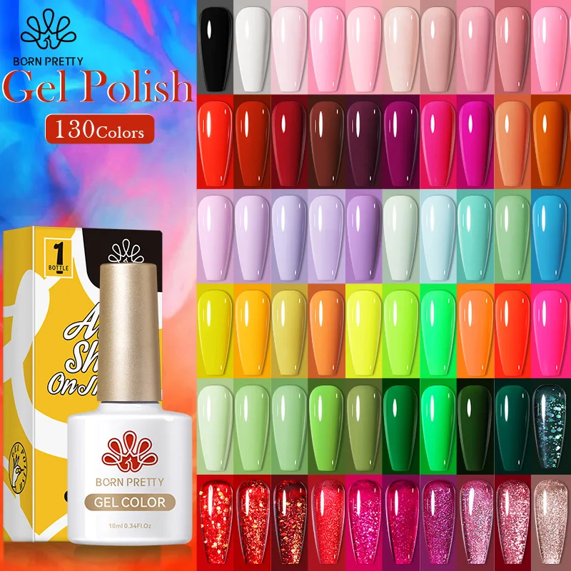 BORN PRETTY 10ml Gel Nail Polish Gel 130 Colors Semi Permanent Solid Nail Gel Varnish Soak Off UV Gel for Base Top Coat