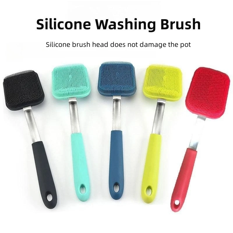 

Hangable Silicone Cleaning Brush Kitchen Degreasing Dishes Stainless Steel Handle Pot Washing Brush Kitchen Gadgets