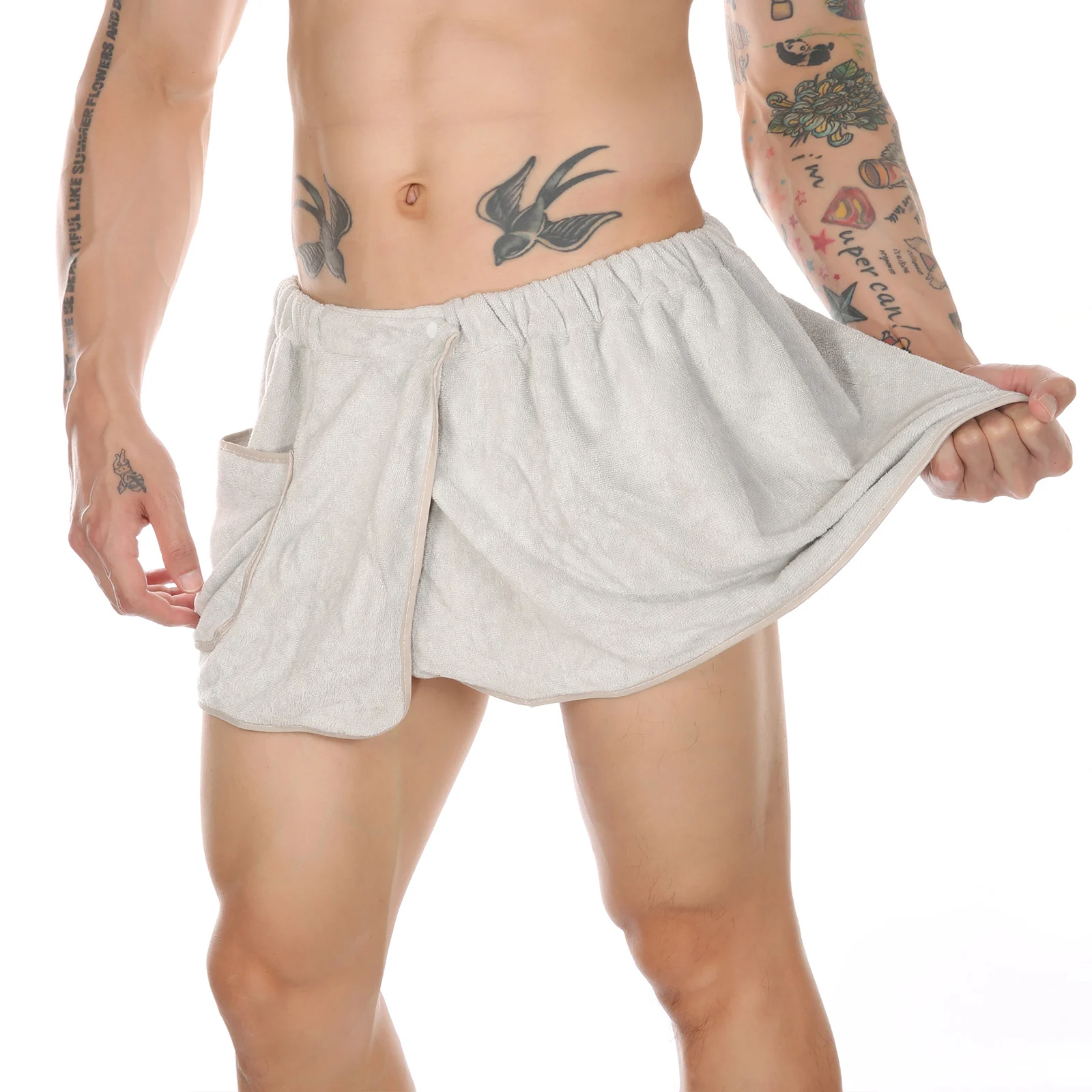 Flannel Robe Cotton Bathrobe Men's Sexy Side Open Shower Robe Towel Bathrobe Plush Pockets Snap Buttons Coral Sleepwear