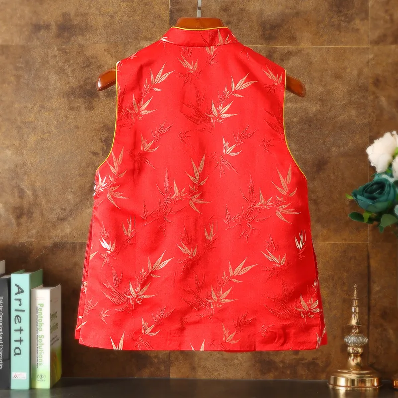 Bamboo Print Chinese New Year Women Traditional Weskit Vest