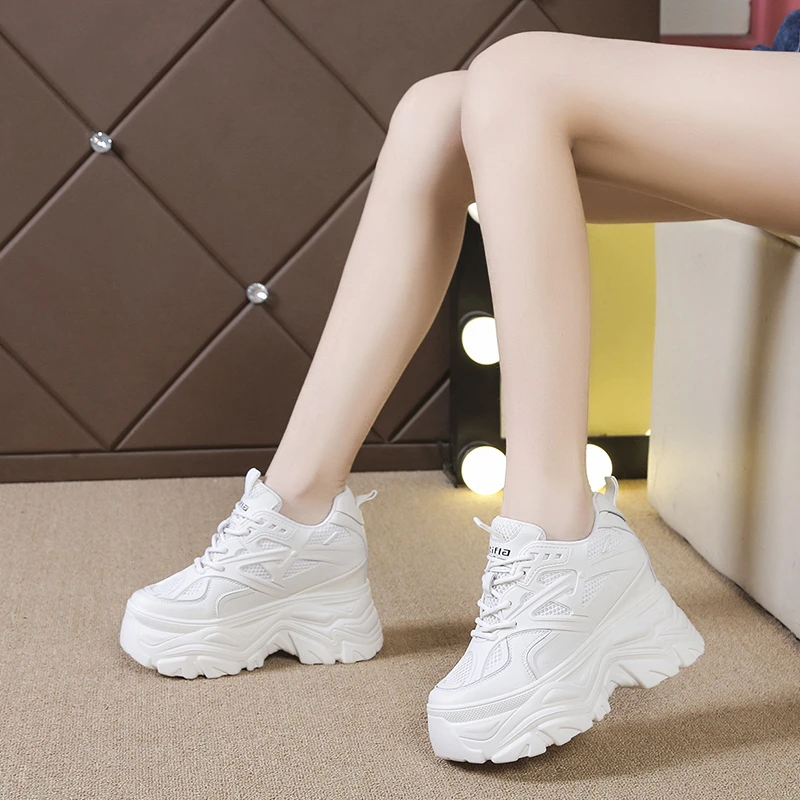Brand 2022 Summer Breathable Mesh Sneakers Hidden Increasing Sport Shoes Woman Wedge Casual Chunky Shoes High Platform Shoes 9CM