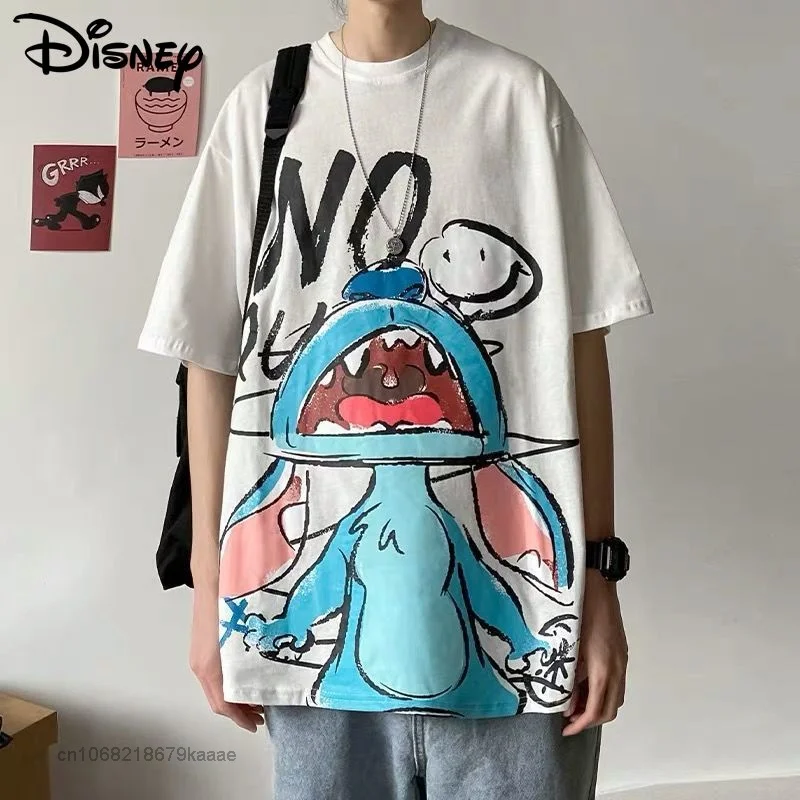 

Disney Cartoon Stitch Short Sleeve Oversized T-shirts Men Summer Trend Clothes Harajuku Tee Shirt Creative Print Man Casual Tops