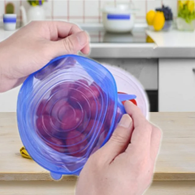 6Db -Os Szilikon Burkolat Nyújtható Fedelek Újrahasznosítható Légmentes Élelmiszer -Burkoló Borítások Friss Seal Bowl Stristy Wrap Count Konyhai Edények Tartása - Image 3