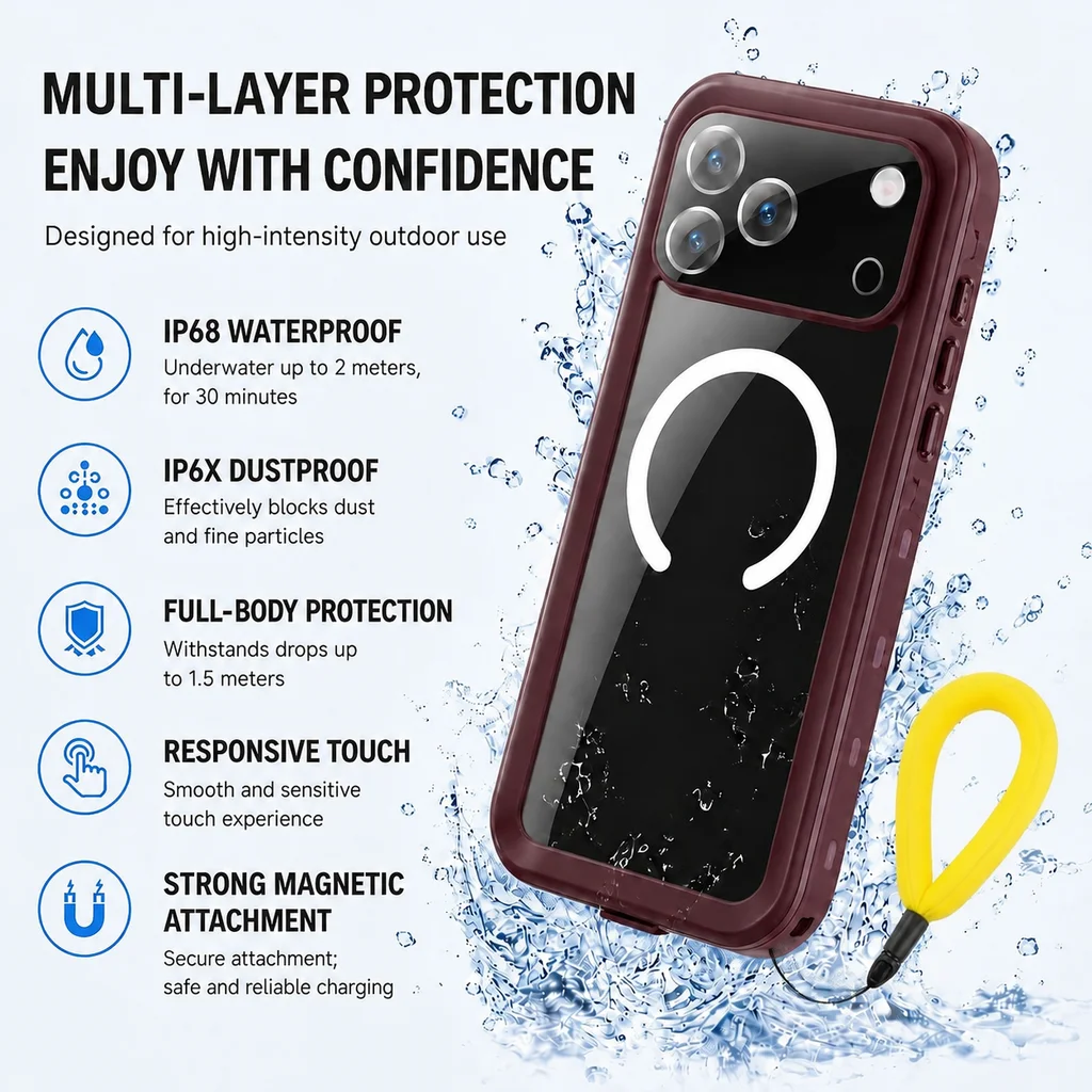 Ultimate IP68 Waterproof Phone Case with Floating Ring and Touch Accessibility